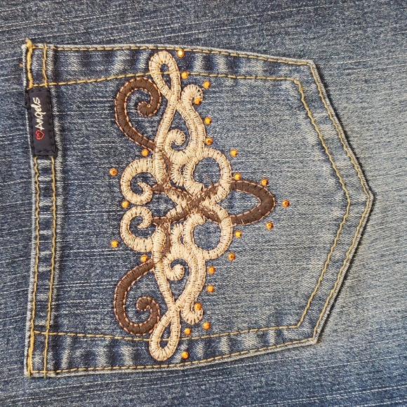 Angels Denim Jeans with Brown Embroidery Size 7 - Picture 3 of 12